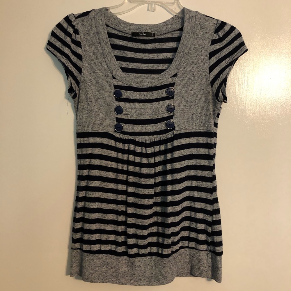 Papaya Navy and Gray striped blouse